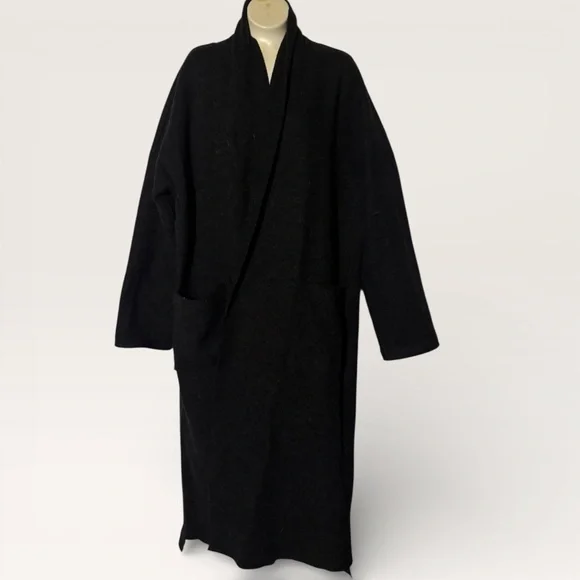 EILEEN FISHER Cardigan XS (oversized) Wool Maxi Open Front Duster Charcoal Gray - Picture 4 of 4